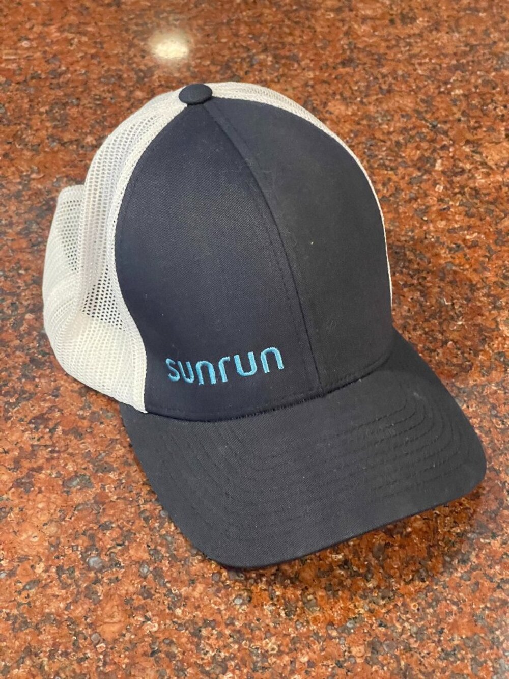 Sunrun Embroidered Mesh Back Trucker Hat - Navy Blue & White